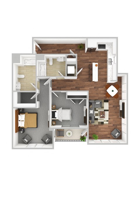 Floor plan for 2 beds, 2 baths, 1134 sqft